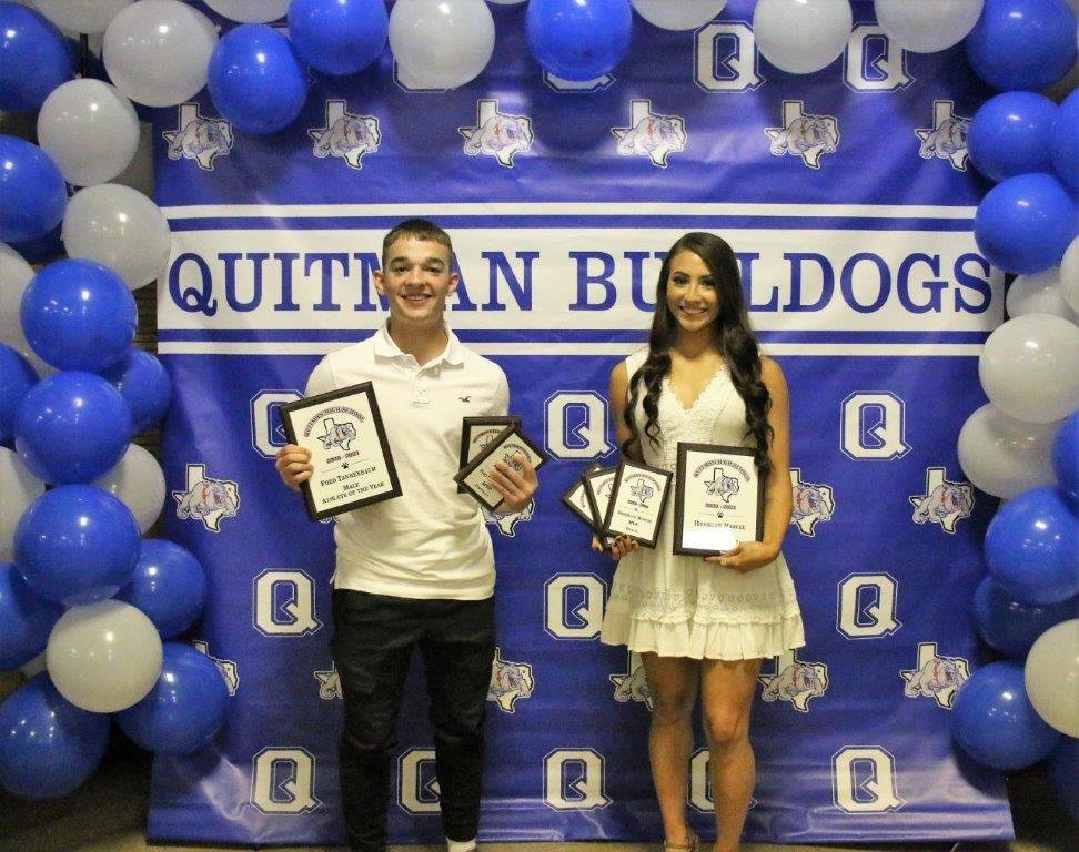 Quitman High School juniors Ford Tannebaum and Brooklyn Marcee were named the male and female “Athletes of the Year” at last week’s sports banquet held at Carroll Green Center.
